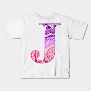 Mandala Letter Capital J Pink Kids T-Shirt